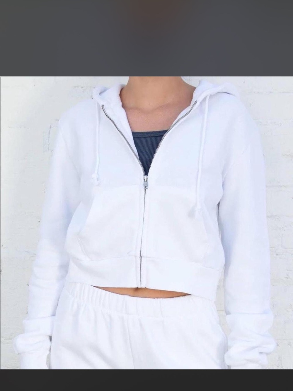 Brandy Melville White Cropped Zip Hoodie